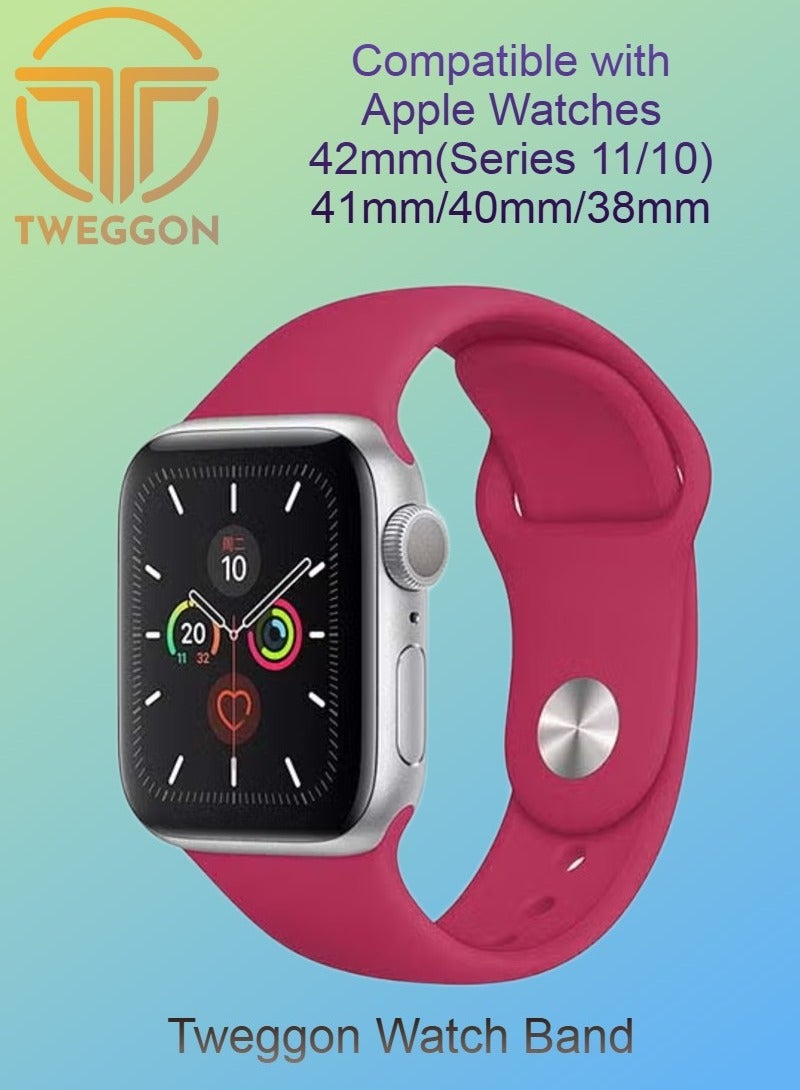 TWEGGON Silicone Sport Band/Strap for Apple Watch All Series Compatible with 42mm(Series 11/10)/41mm/40mm/38mm Rose Red - Image 1